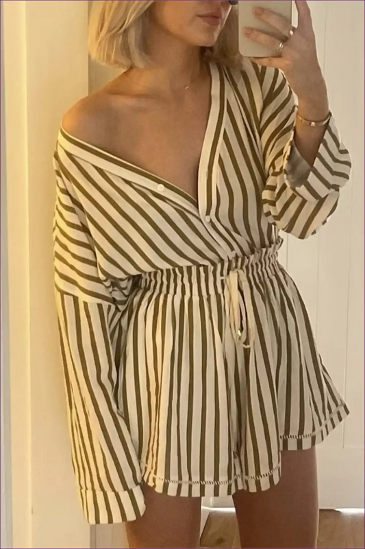 Effortlessly Chic Beige Striped Two-piece Set For The Fashion-forward. Perfect Any Occasion. Shop Now