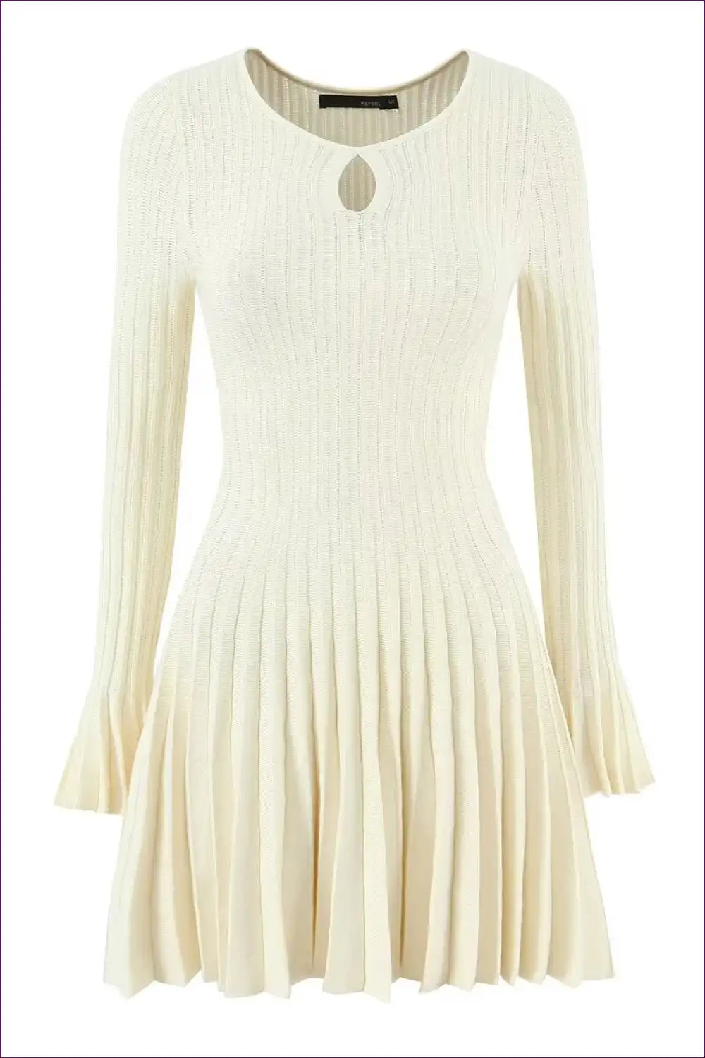 Bell Sleeve Pleated Knit Dress - French-inspired Elegance for Autumn, Casual, Everyday, just In, Mini