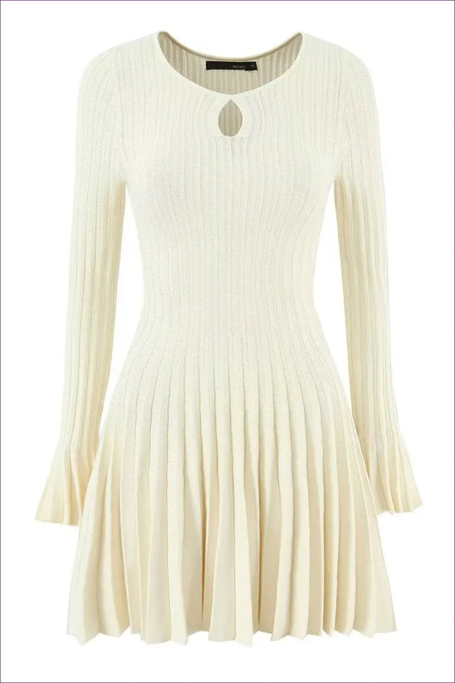Bell Sleeve Pleated Knit Dress - French-Inspired Elegance