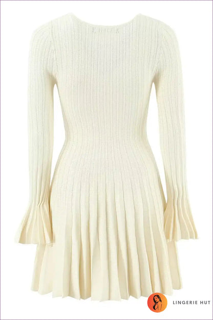 Bell Sleeve Pleated Knit Dress - French-inspired Elegance for Autumn, Casual, Everyday, just In, Mini