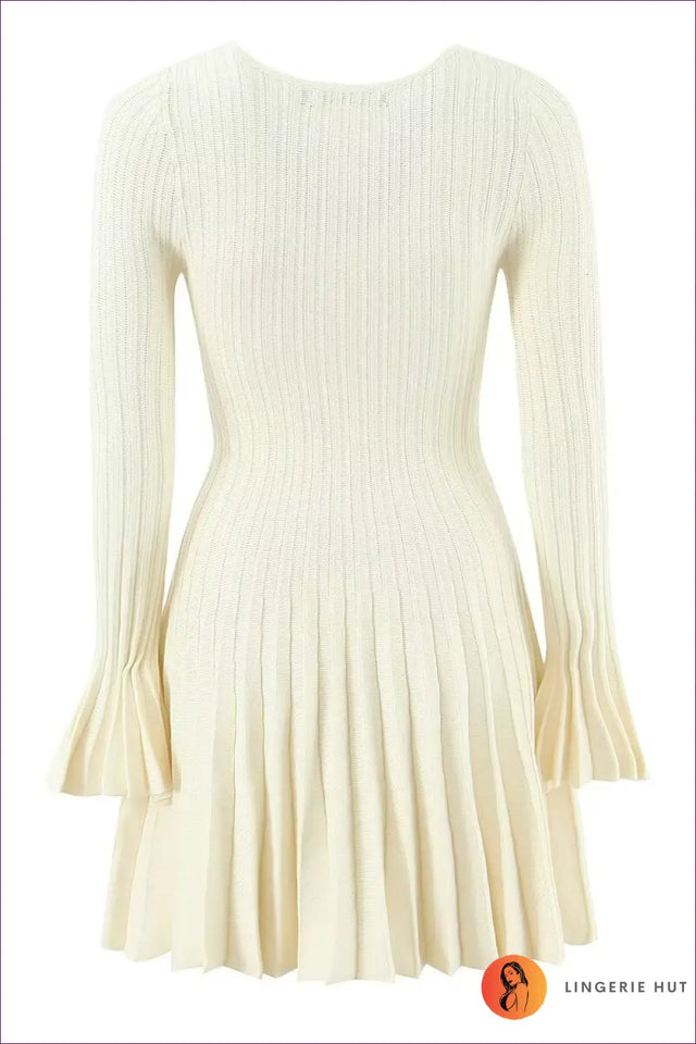 Bell Sleeve Pleated Knit Dress - French-Inspired Elegance