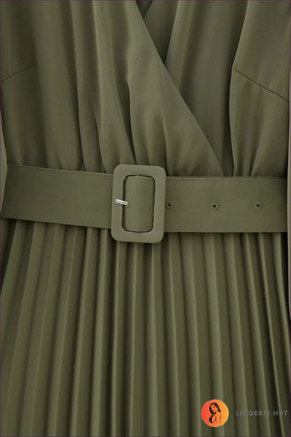 Belted Pleated Midi Dress - Quiet Confidence for Every Occasion - Dresses - A-line • All Season • Autumn • Belted