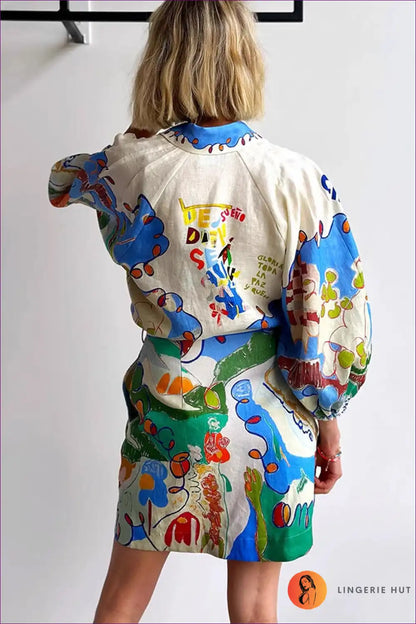 Belted Printed Shirt Dress with Puff Sleeves - Playful for a Line, Casual, Dresses, Everyday, Floral