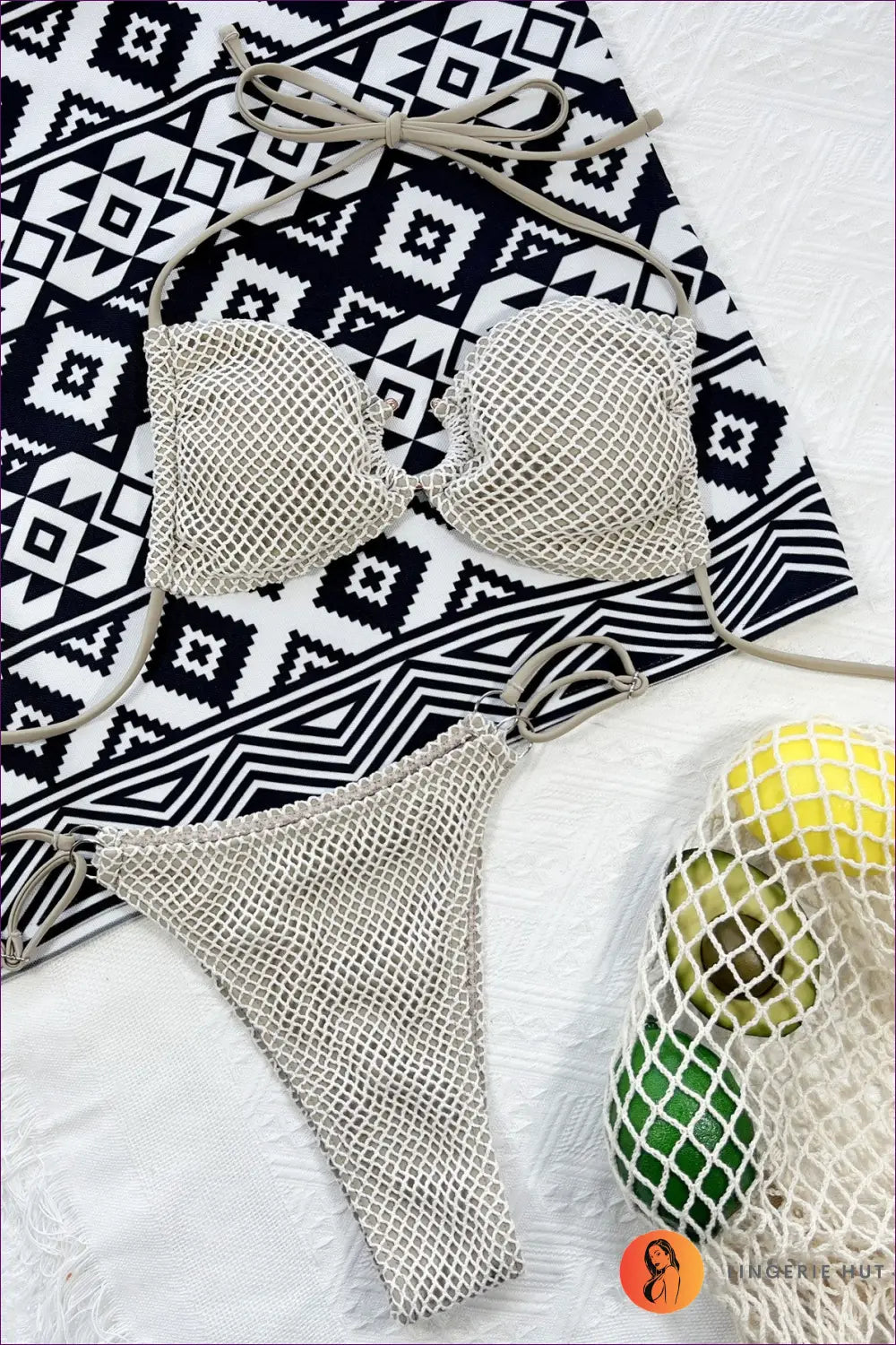 Bikini with Crochet Triangle Top - Carefree Summer Escape - Swimwear - Lingerie Hut - Beachwear • Boho • Cotton