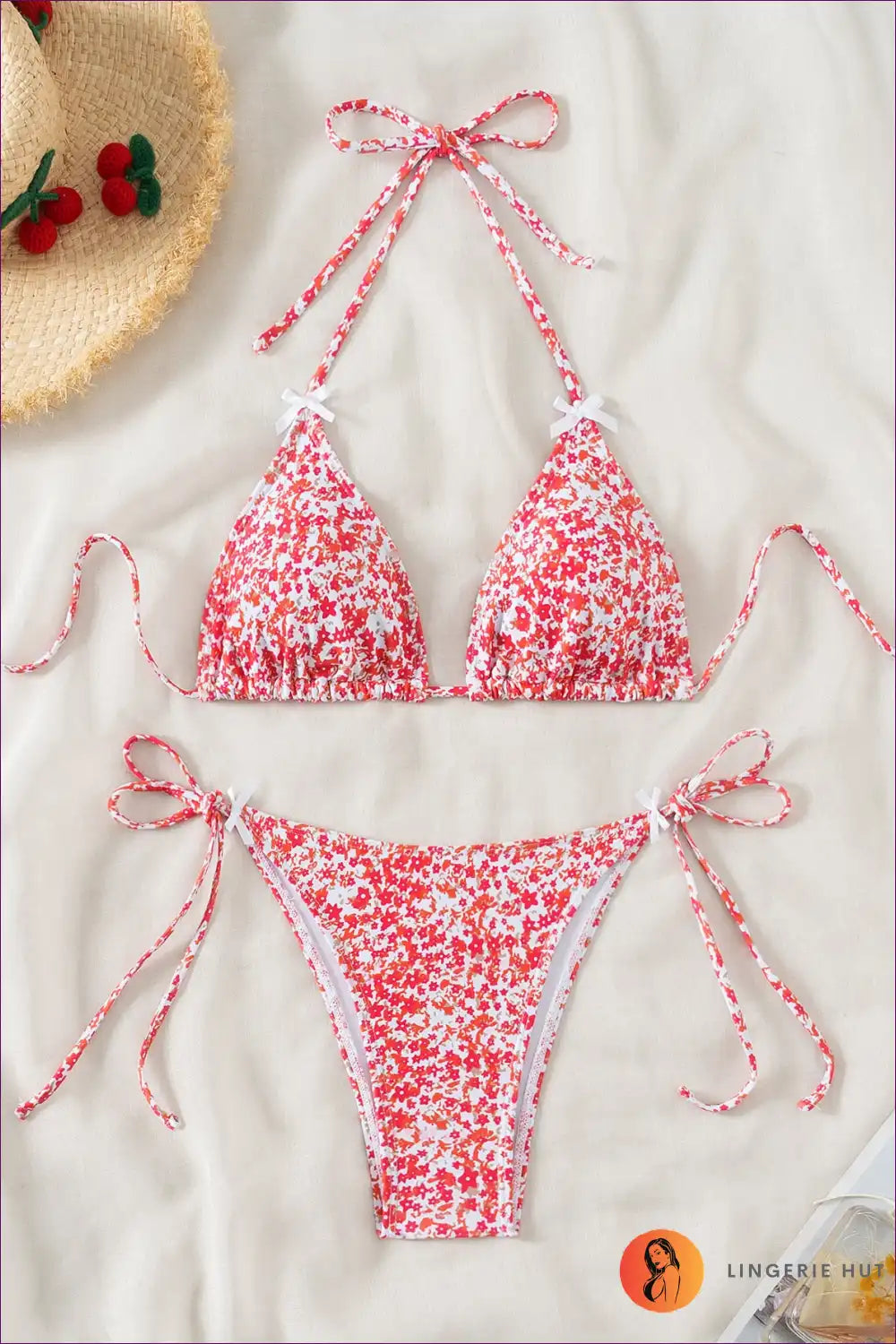 Bikini with Floral Print - Poolside Confidence for Beachwear, Bikini, Casual, Cutout,