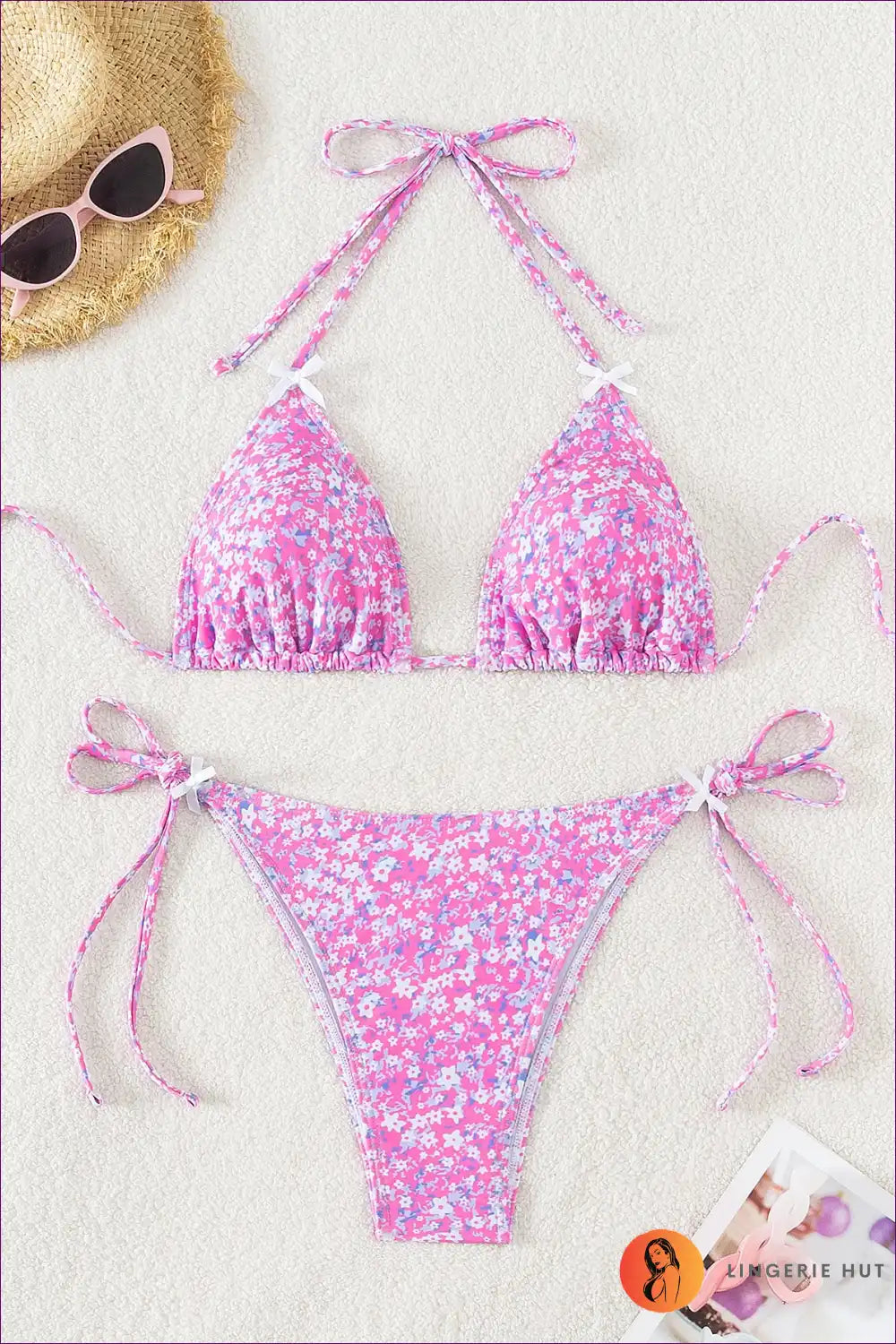 Bikini with Floral Print - Poolside Confidence for Beachwear, Bikini, Casual, Cutout,
