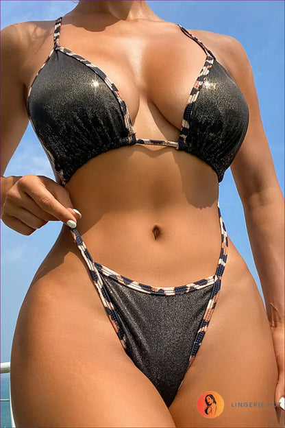 Bikini with Metallic Finish - Pool Party Glamour for Beachwear, Bikini, Cutout, Glamour, Halter