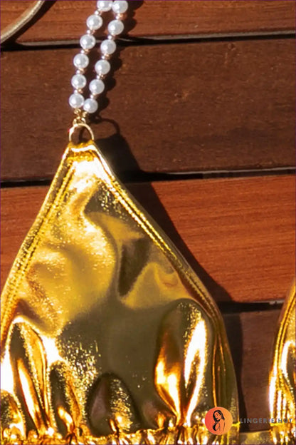 Bikini with Pearl Chain Details - Luxe Poolside for Beachwear, Bikini, Cutout, Glamour, Halter