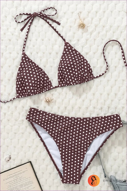Bikini with Polka Dot Print - Vintage Charm Revival - Xs / Brown - Lingerie Hut - Beachwear • Casual • Halter