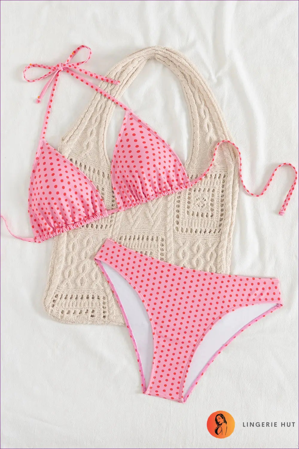 Bikini with Polka Dot Print - Vintage Charm Revival - Xs / Pink - Lingerie Hut - Beachwear • Casual • Halter