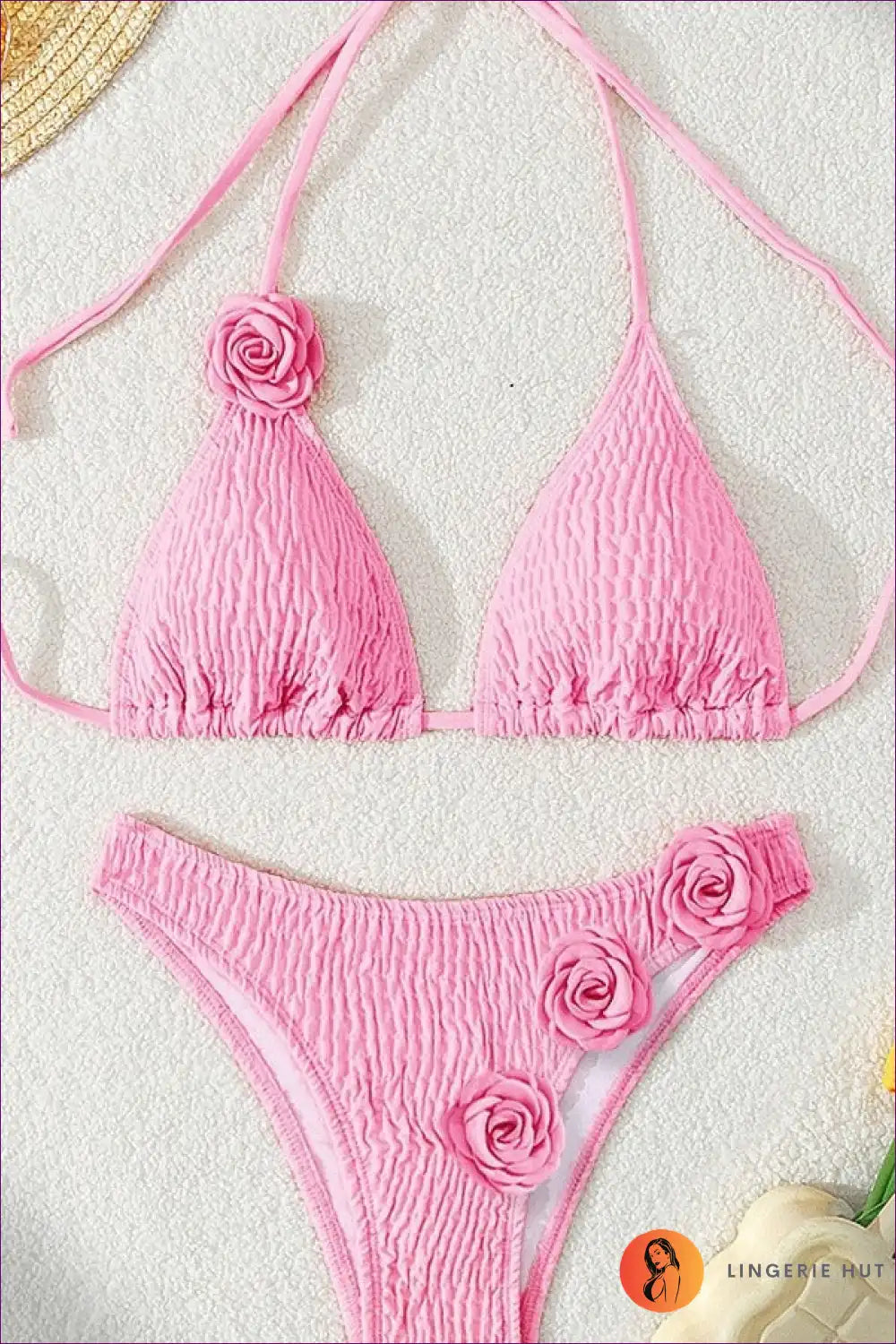 Bikini with Rose Detail Straps - Poolside Glamour for Beachwear, Bikini, Cutout, Floral,