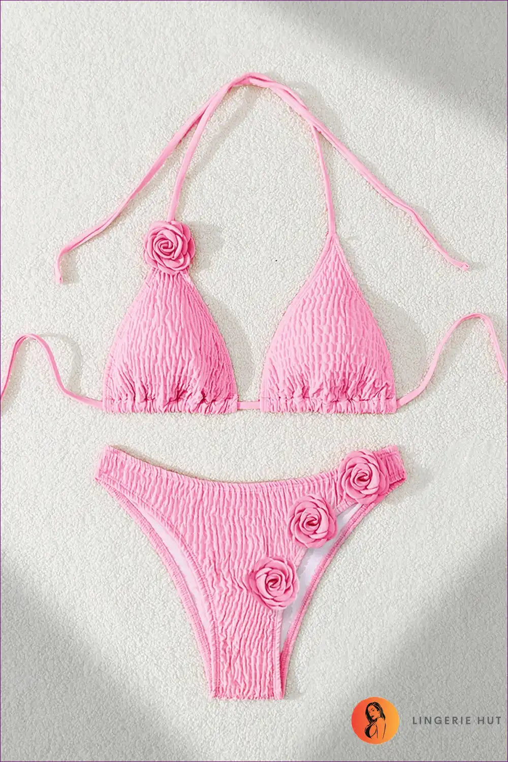 Bikini with Rose Detail Straps - Poolside Glamour for Beachwear, Bikini, Cutout, Floral,
