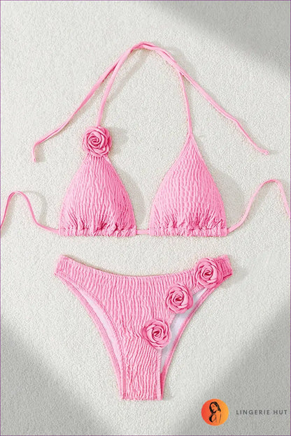 Bikini with Rose Detail Straps - Poolside Glamour for Beachwear, Bikini, Cutout, Floral,