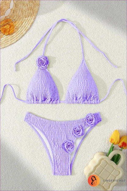 Bikini with Rose Detail Straps - Poolside Glamour for Beachwear, Bikini, Cutout, Floral,