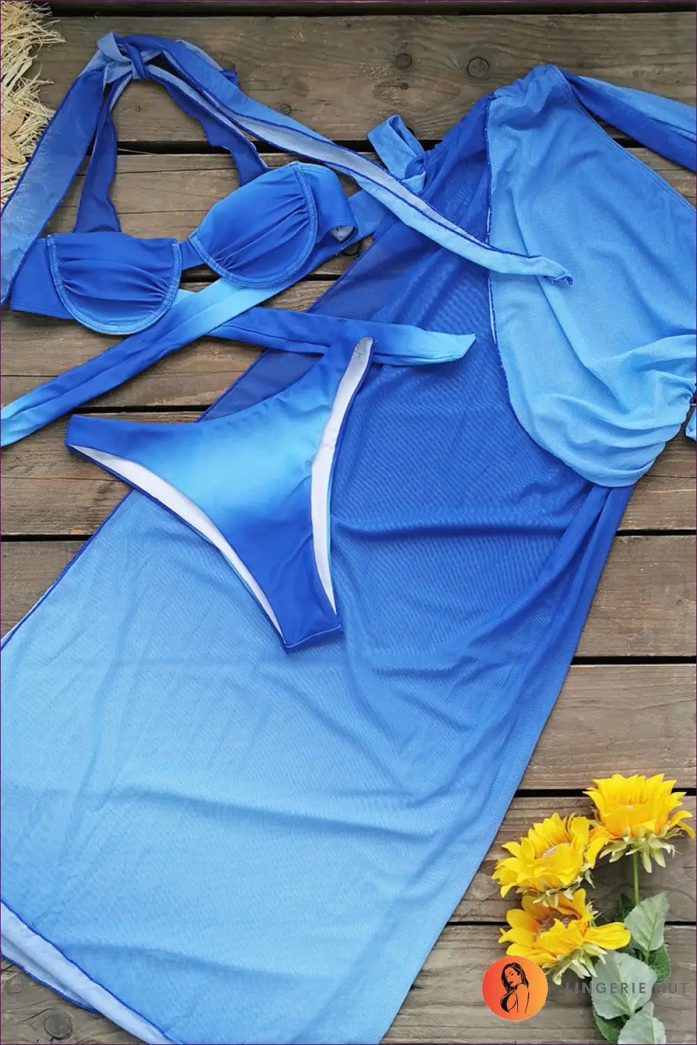 Bikini with Sarong Wrap - Mediterranean Dreams - s / Three Piece Set - Beachwear • Boho • Cover Up • Elegant - Lingerie