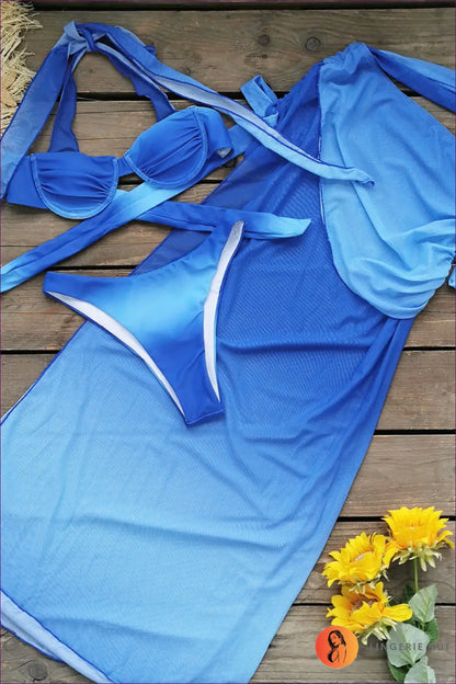 Bikini with Sarong Wrap - Mediterranean Dreams - s / Three Piece Set - Beachwear • Boho • Cover Up • Elegant - Lingerie