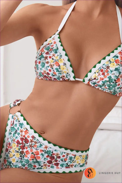 Bikini with Scalloped Trim - Garden Party Vibes for Beachwear, Bikini, Cutout, Floral, Glamour