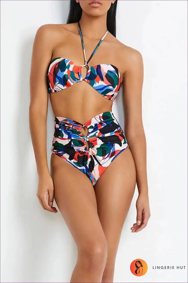 Bikini Set with Abstract Print - Poolside Confidence