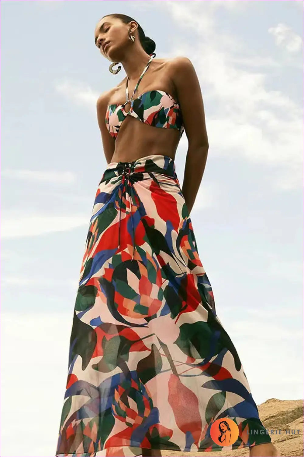 Bikini Set with Abstract Print - Poolside Confidence - s / Lingerie Hut - Beachwear • Boho • Cutout • Halter