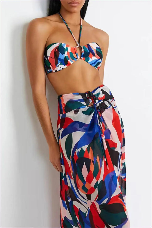 Bikini Set with Abstract Print - Poolside Confidence
