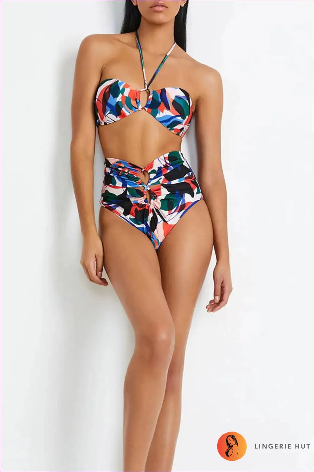 Bikini Set with Abstract Print - Poolside Confidence - s / Lingerie Hut - Beachwear • Boho • Cutout • Halter