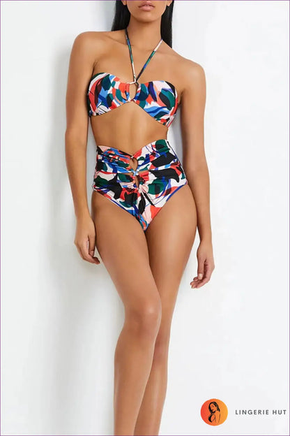 Bikini Set with Abstract Print - Poolside Confidence - s / Lingerie Hut - Beachwear • Boho • Cutout • Halter