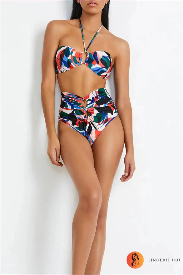 Bikini Set with Abstract Print - Poolside Confidence