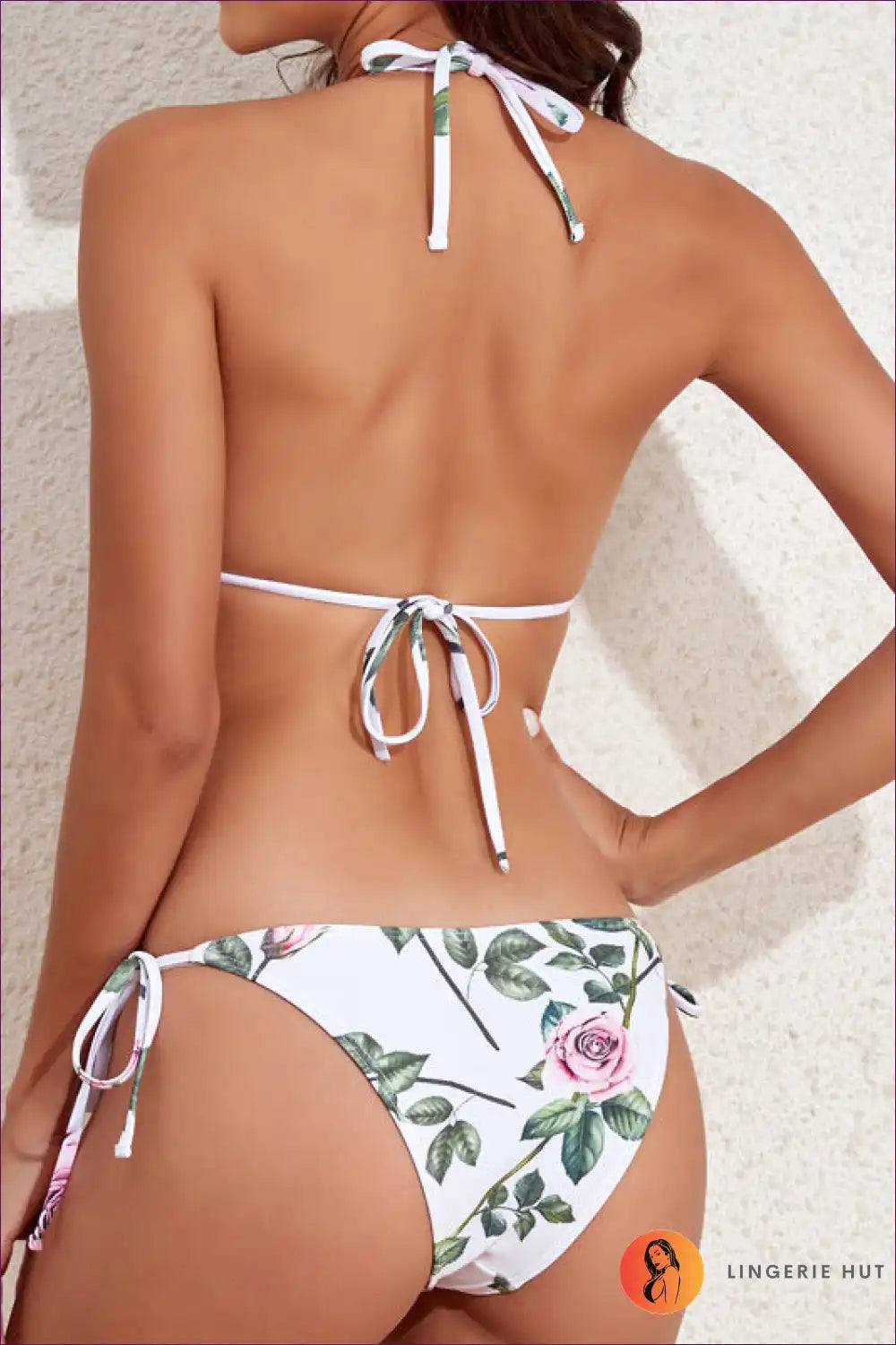 Bikini Set with Floral Kimono - Garden Party Vibes for Beachwear, Bikini, Boho, Casual, Chiffon