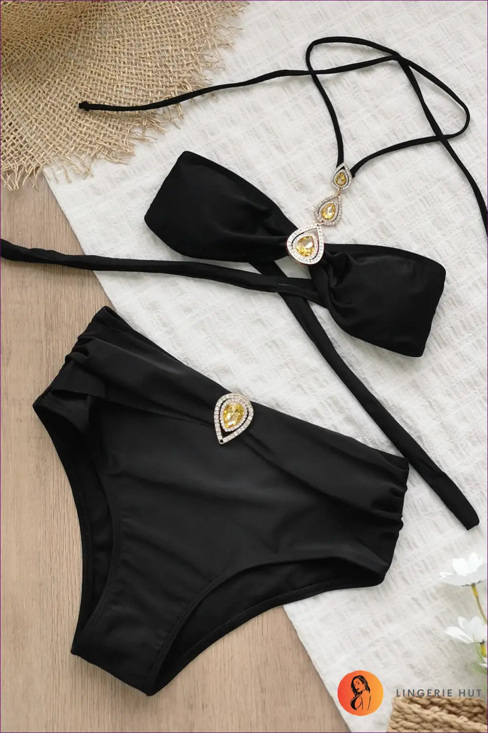 Bikini Set with Jewelled Details - Poolside Glamour - s / Lingerie Hut - Beachwear • Cutout • Halter