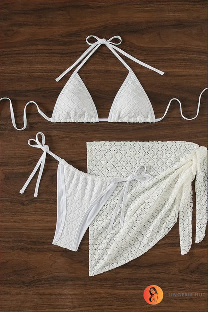 Bikini Set with Lace-up Halter - Poolside Confidence for Beachwear, Bikini, Boho, Cutout, Glamour