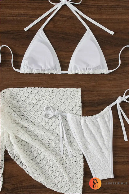 Bikini Set with Lace-up Halter - Poolside Confidence for Beachwear, Bikini, Boho, Cutout, Glamour