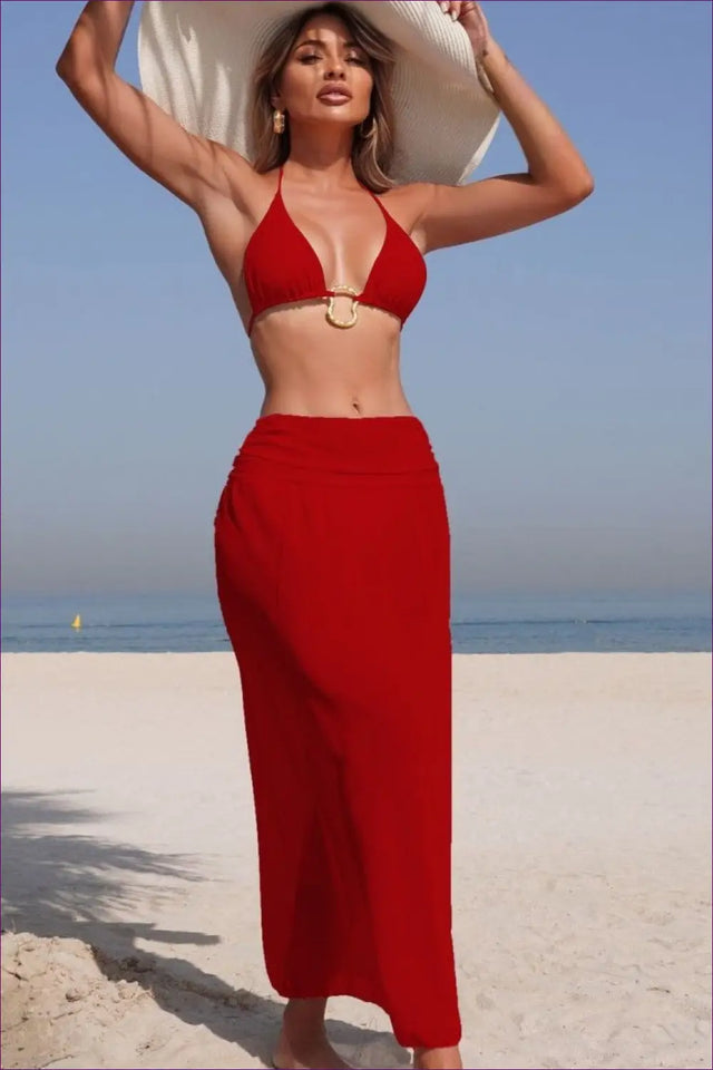 Bikini Set with Long Skirt Cover-Up - Resort Elegance