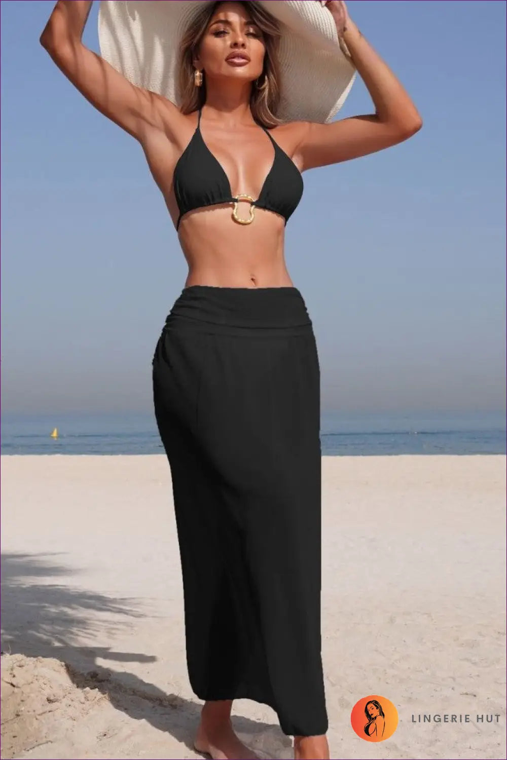 Bikini Set with Long Skirt Cover-up - Resort Elegance - Lingerie Hut - Beachwear • Casual • Cover Up • Cutout