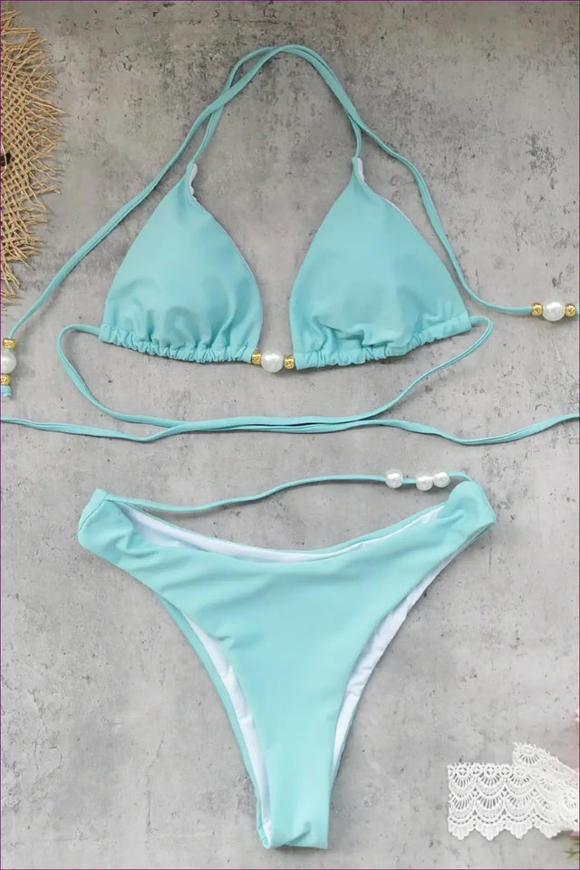 Bikini Set with Pearl Details - Luxe Beach Days