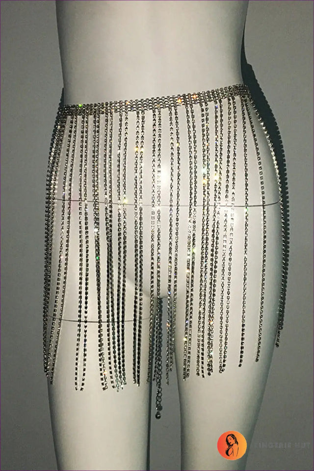 Bikini Set with Rhinestone Fringe - Night Glam