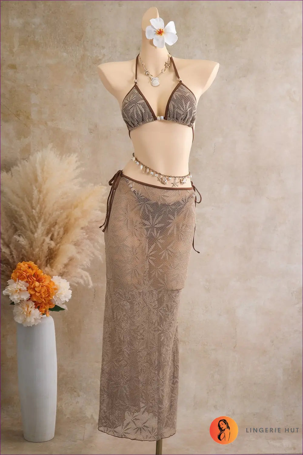 Bikini Set with Three-piece Detail - Coastal Styling - s / Coffee Color - Beachwear • Boho • just in • Polyester • Sexy