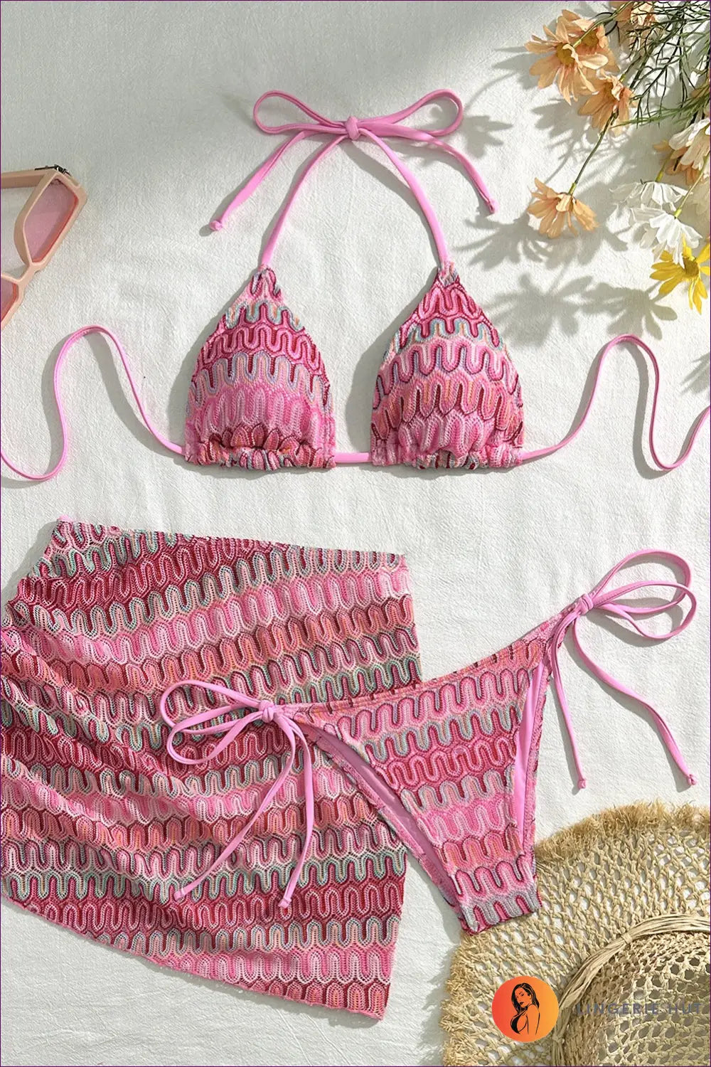Bikini Set with Three-piece Detail - Sunlit Getaway - s / Coral Red - Beachwear • Boho • just in • Polyester • Sexy