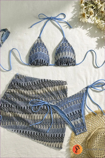 Bikini Set with Three-piece Detail - Sunlit Getaway - s / Blue - Beachwear • Boho • just in • Polyester • Sexy
