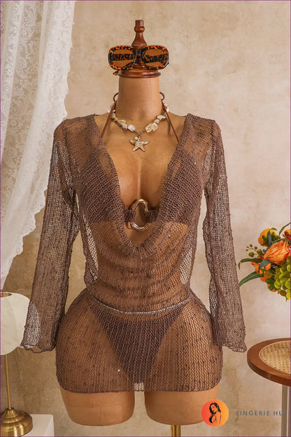 Bikini Set with Three-piece Detail - Warm Weather Escape - s / Coffee Color - Beachwear • Boho • just in • Polyester