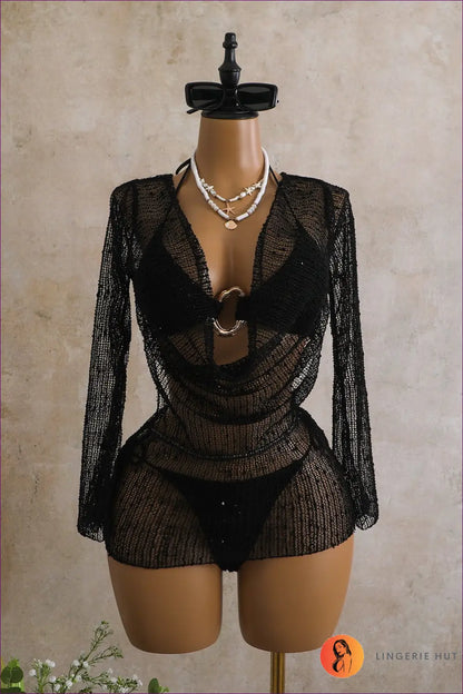 Bikini Set with Three-piece Detail - Warm Weather Escape - s / Black - Beachwear • Boho • just in • Polyester • Sexy
