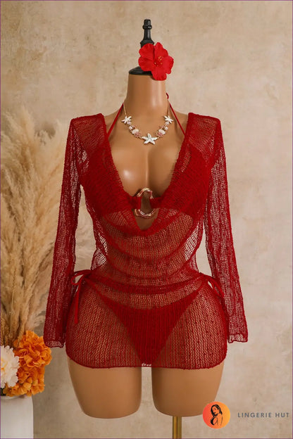 Bikini Set with Three-piece Detail - Warm Weather Escape - s / Red - Beachwear • Boho • just in • Polyester • Sexy
