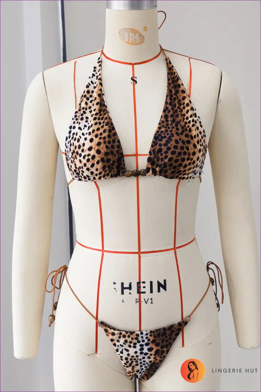 Bikini with Three-piece Detail - Vacation Ready - s / Multi - Animal • Beachwear • Boho • Halter - Lingerie Hut