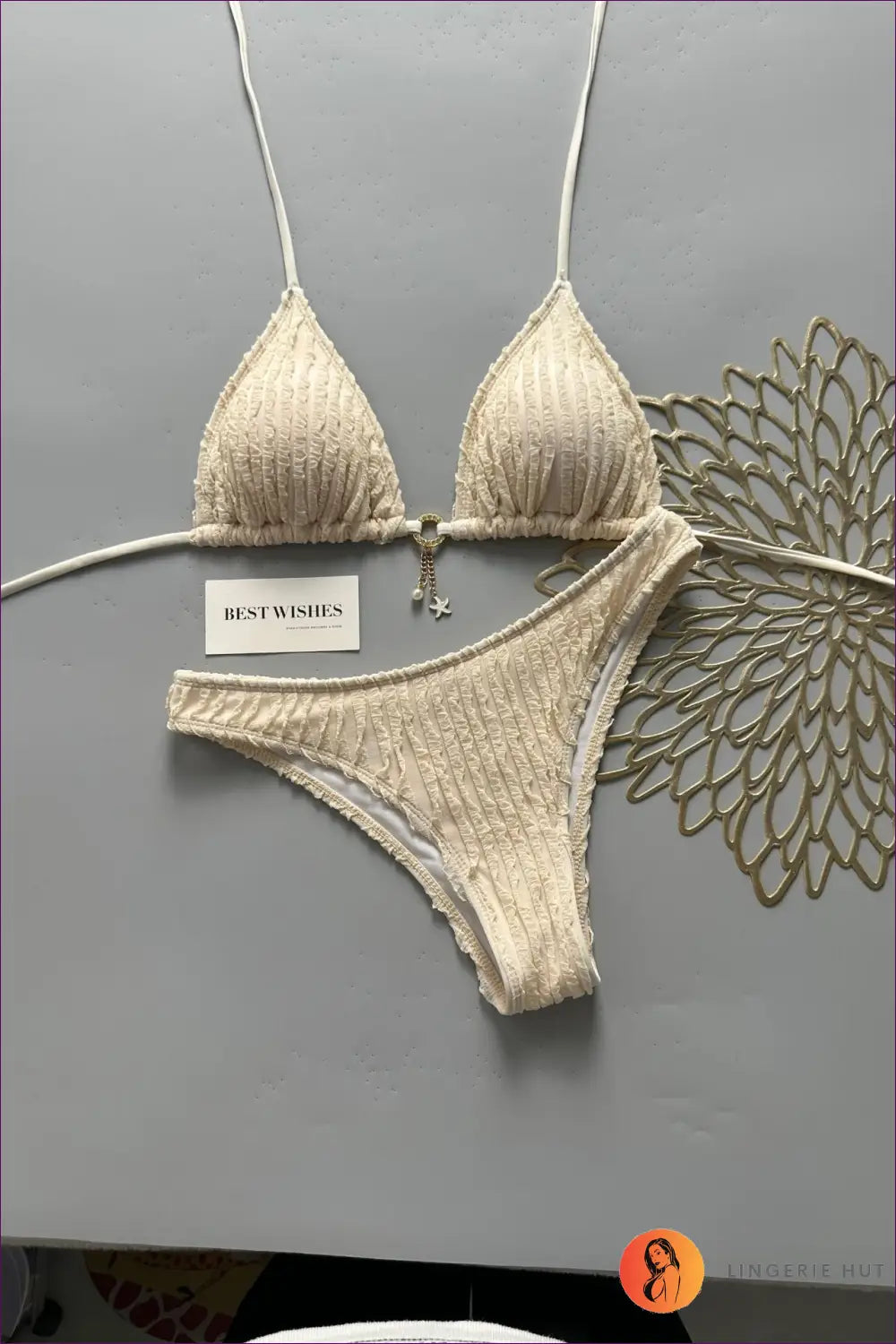 Bikini with Tie Side Detail - Vacation Ready - s / Apricot - Beachwear • Boho • just in • Polyester • Sexy - Lingerie