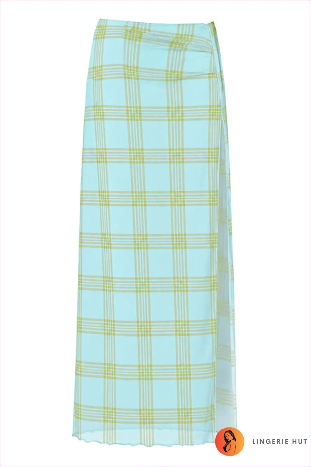 Bikini Top with Check Print Wrap Maxi Skirt - Resort Cover-up - one Size / Blue - Swimwear - Beachwear • Boho • Cover