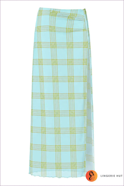 Bikini Top with Check Print Wrap Maxi Skirt - Resort Cover-up - one Size / Blue - Swimwear - Beachwear • Boho • Cover