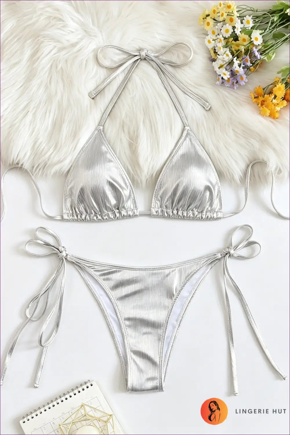 Bikini with Triangle Cut Detail - Late Summer Glow - s / Silver - Beachwear • Boho • just in • Polyester • Sexy