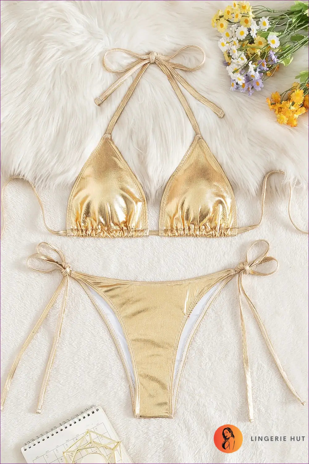 Bikini with Triangle Cut Detail - Late Summer Glow - s / Gold - Beachwear • Boho • just in • Polyester • Sexy