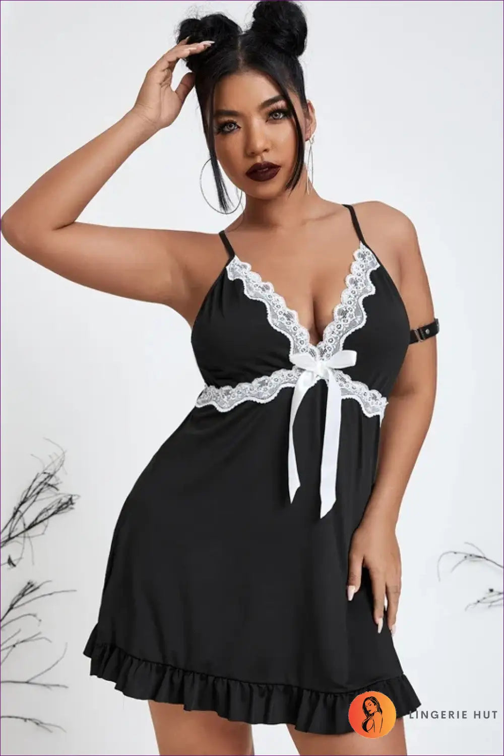 Black Babydoll Nightgown with Lace Empire Band - Soft Fit - Lingerie - Boudoir • Date Night • just in • Hut