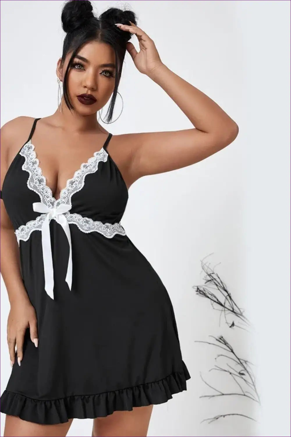 Black Babydoll Nightgown with Lace Empire Band - Soft Fit - Lingerie - Boudoir • Date Night • just in • Hut