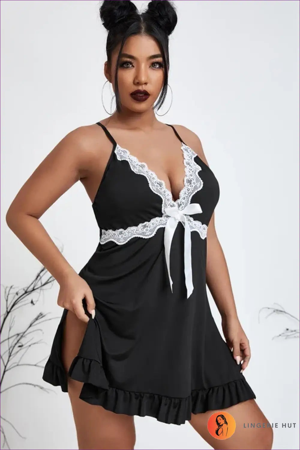 Black Babydoll Nightgown with Lace Empire Band - Soft Fit - Lingerie - Boudoir • Date Night • just in • Hut